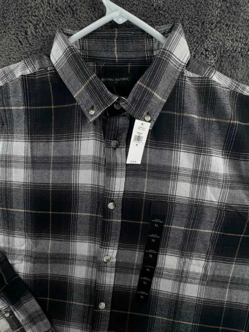 NWT Banana Republic Flannel Button Up Black Check Men Soft $70 XL Slim Untucked